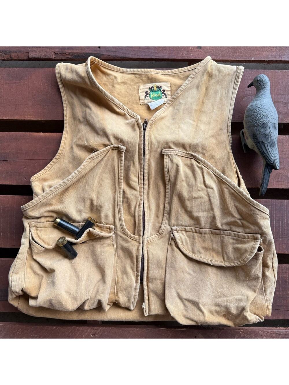 Vintage Ideal Hunting Vest Canvas Game Bag Shell Loops Upland Bird Field Tan